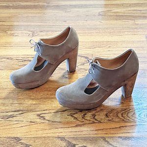 Rachel Comey nubuck leather lace up wood clog heels